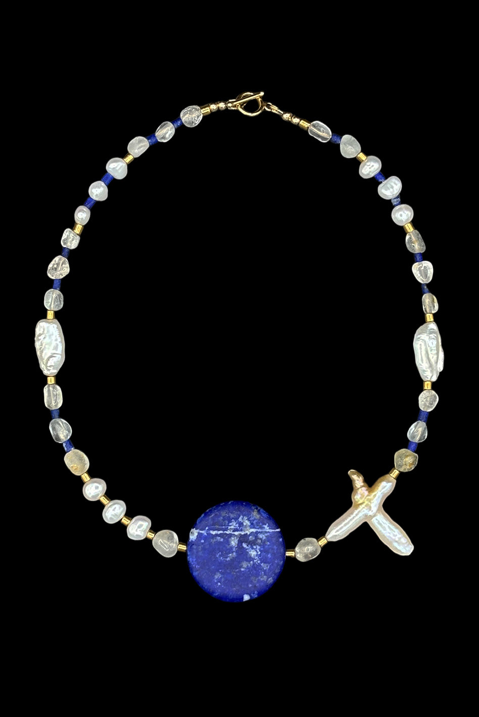 Lapis Lazuli Topaz Baroque Pearl Beaded Necklace — Object of Power, Royal Blue Period No. 1 | M.M. Artifacts