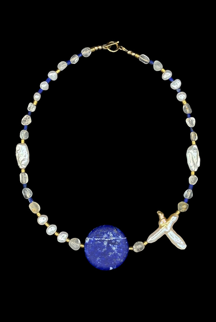 Lapis Lazuli Topaz Baroque Pearl Beaded Necklace — Object of Power, Royal Blue Period No. 1 | M.M. Artifacts