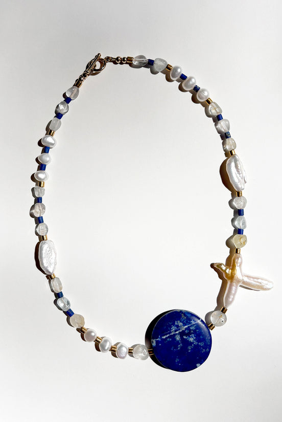 Lapis Lazuli Topaz Baroque Pearl Beaded Necklace — Object of Power, Royal Blue Period No. 1 | M.M. Artifacts