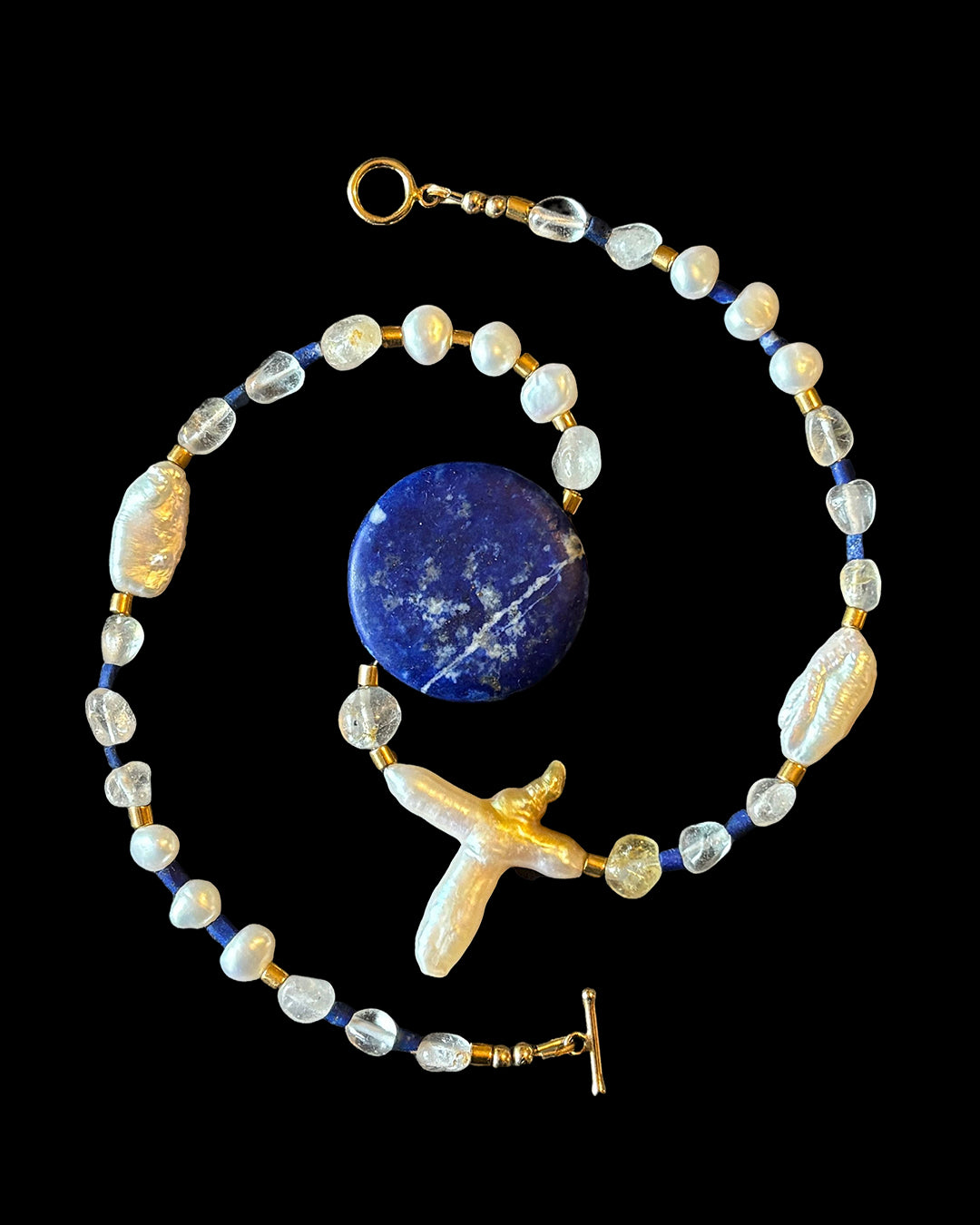 Lapis Lazuli Topaz Baroque Pearl Beaded Necklace — Object of Power, Royal Blue Period No. 1 | M.M. Artifacts