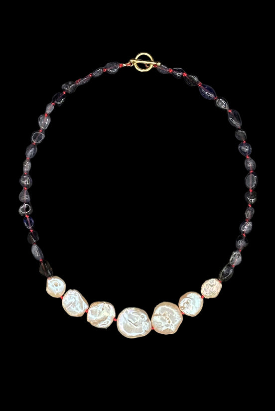 Violet Iolite Baroque Pearl Beaded Necklace — Specimen: Iolite with Graduated Lunar Arc No. 11 | M.M. Artifacts