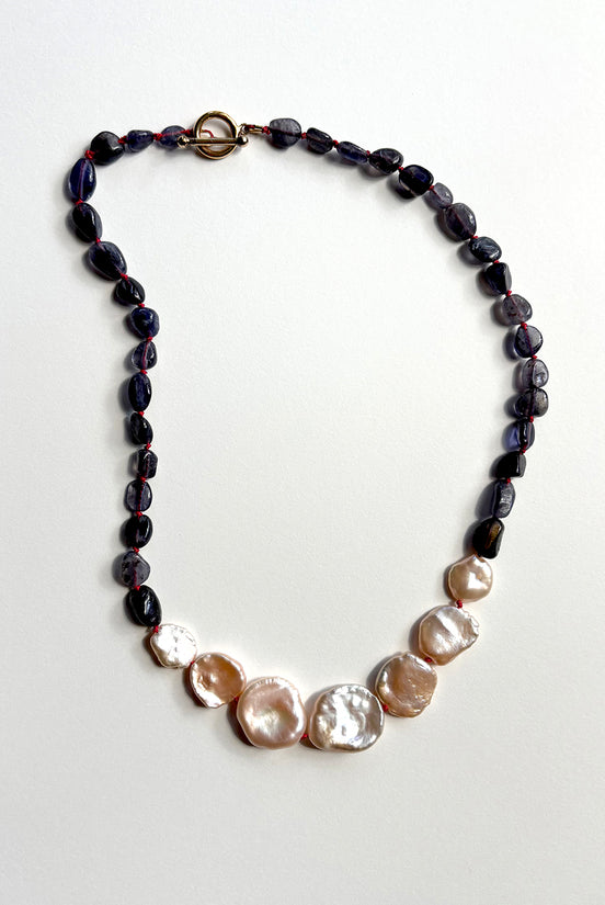 Violet Iolite Baroque Pearl Beaded Necklace — Specimen: Iolite with Graduated Lunar Arc No. 11 | M.M. Artifacts