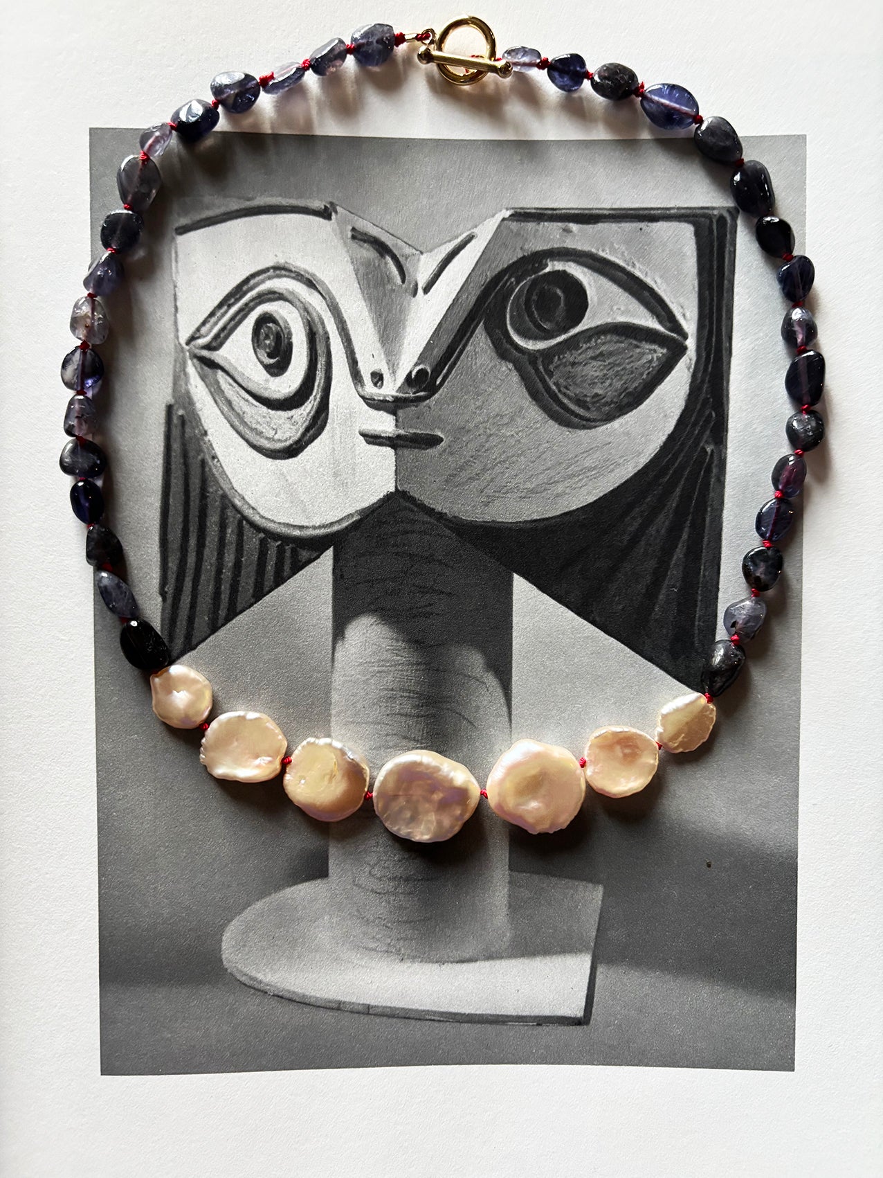 Violet Iolite Baroque Pearl Beaded Necklace — Specimen: Iolite with Graduated Lunar Arc No. 11 | M.M. Artifacts