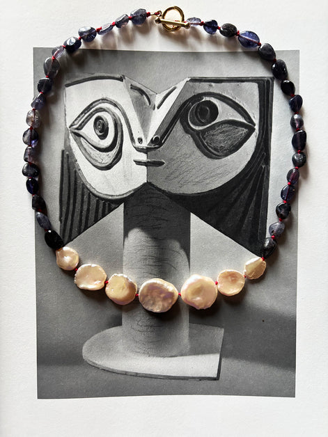 Violet Iolite Baroque Pearl Beaded Necklace — Specimen: Iolite with Graduated Lunar Arc No. 11 | M.M. Artifacts