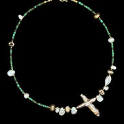 Turquoise Baroque Pearl Beaded Necklace — Specimen: Desert Stone with Ocean Pearl No. 12 | M.M. Artifacts