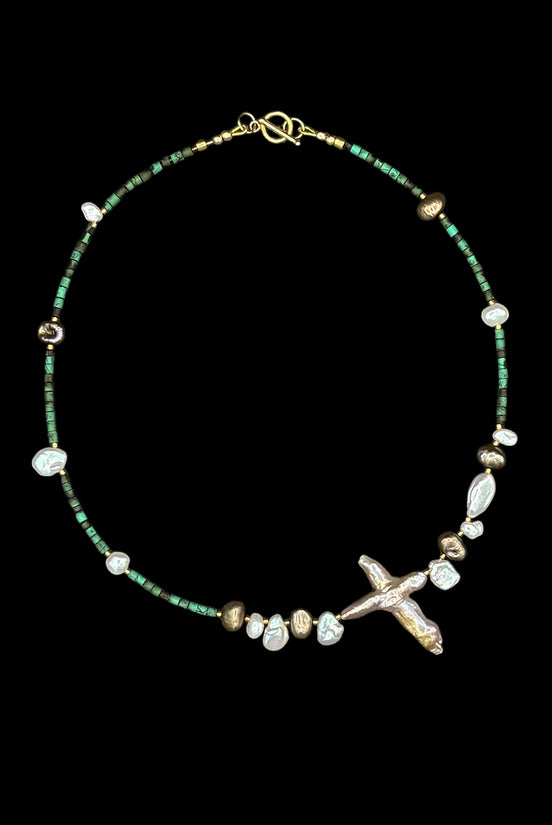Turquoise Baroque Pearl Beaded Necklace — Specimen: Desert Stone with Ocean Pearl No. 12 | M.M. Artifacts