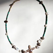 Turquoise Baroque Pearl Beaded Necklace — Specimen: Desert Stone with Ocean Pearl No. 12 | M.M. Artifacts
