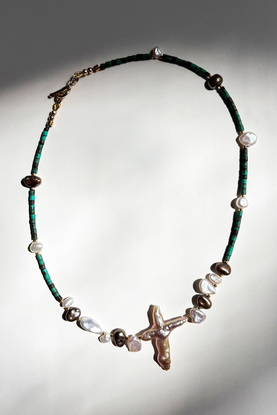 Turquoise Baroque Pearl Beaded Necklace — Specimen: Desert Stone with Ocean Pearl No. 12 | M.M. Artifacts