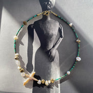 Turquoise Baroque Pearl Beaded Necklace — Specimen: Desert Stone with Ocean Pearl No. 12 | M.M. Artifacts