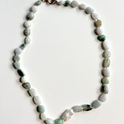Green Jade Freshwater Pearl Beaded Necklace — Specimen: Pale Jade with Single Baroque Moon No. 13 | M.M. Artifacts