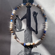 Baroque Pearl Lapis Lazuli Beaded Necklace — Study in Pearl and Lapis: Three Movements No. 2 | M.M. Artifacts