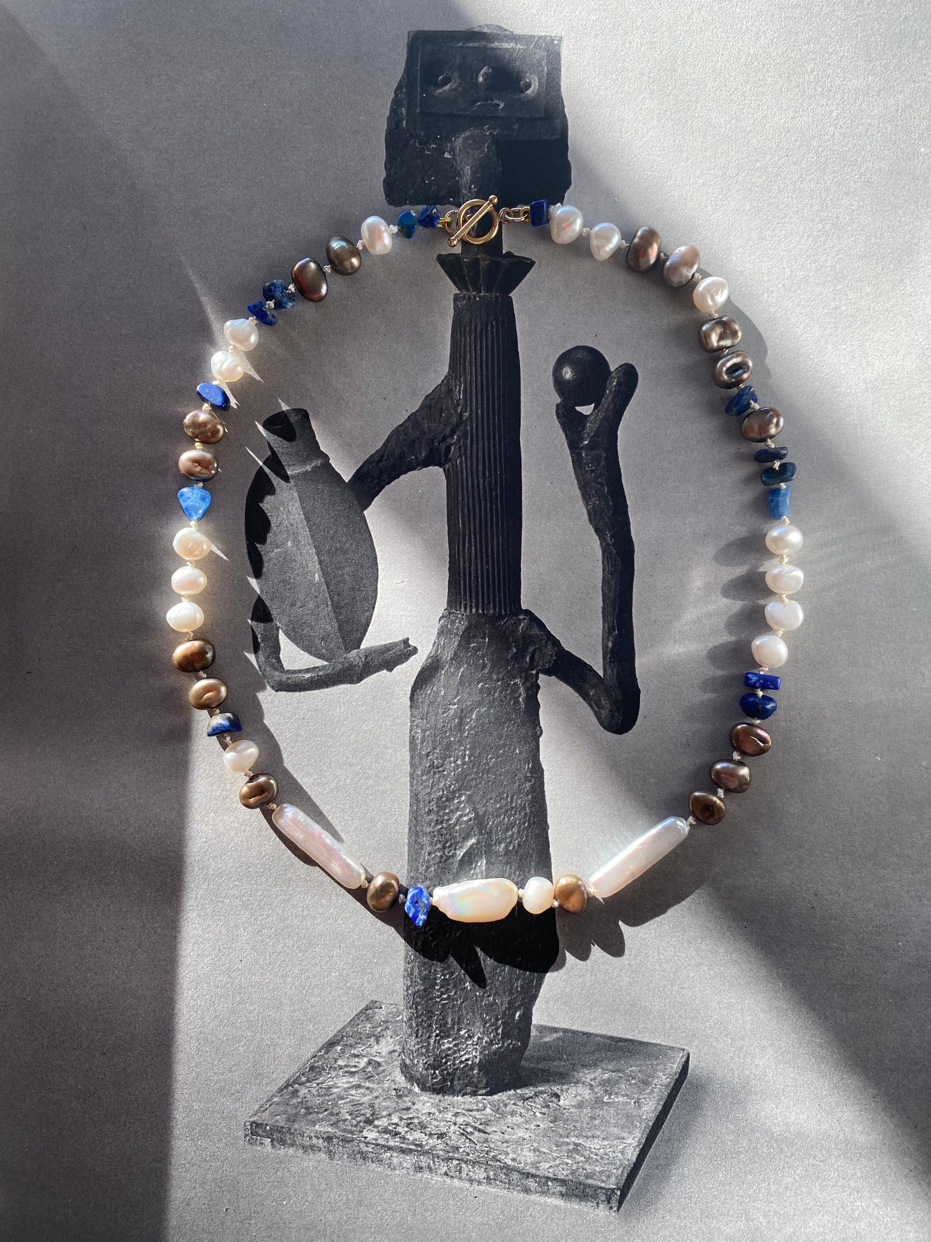 Baroque Pearl Lapis Lazuli Beaded Necklace — Study in Pearl and Lapis: Three Movements No. 2 | M.M. Artifacts