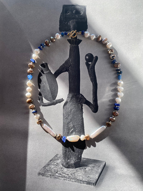 Baroque Pearl Lapis Lazuli Beaded Necklace — Study in Pearl and Lapis: Three Movements No. 2 | M.M. Artifacts