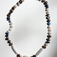 Baroque Pearl Lapis Lazuli Beaded Necklace — Study in Pearl and Lapis: Three Movements No. 2 | M.M. Artifacts