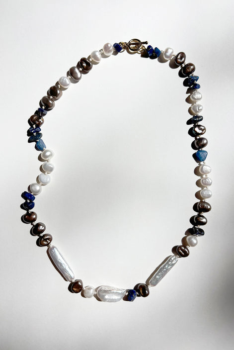 Baroque Pearl Lapis Lazuli Beaded Necklace — Study in Pearl and Lapis: Three Movements No. 2 | M.M. Artifacts