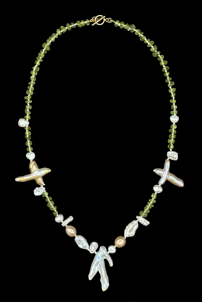Baroque Pearl Peridot Beaded Necklace — Vernal Study No. 3 | M.M. Artifacts