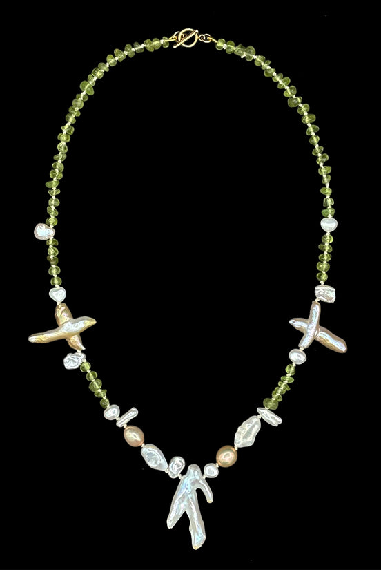 Baroque Pearl Peridot Beaded Necklace — Vernal Study No. 3 | M.M. Artifacts