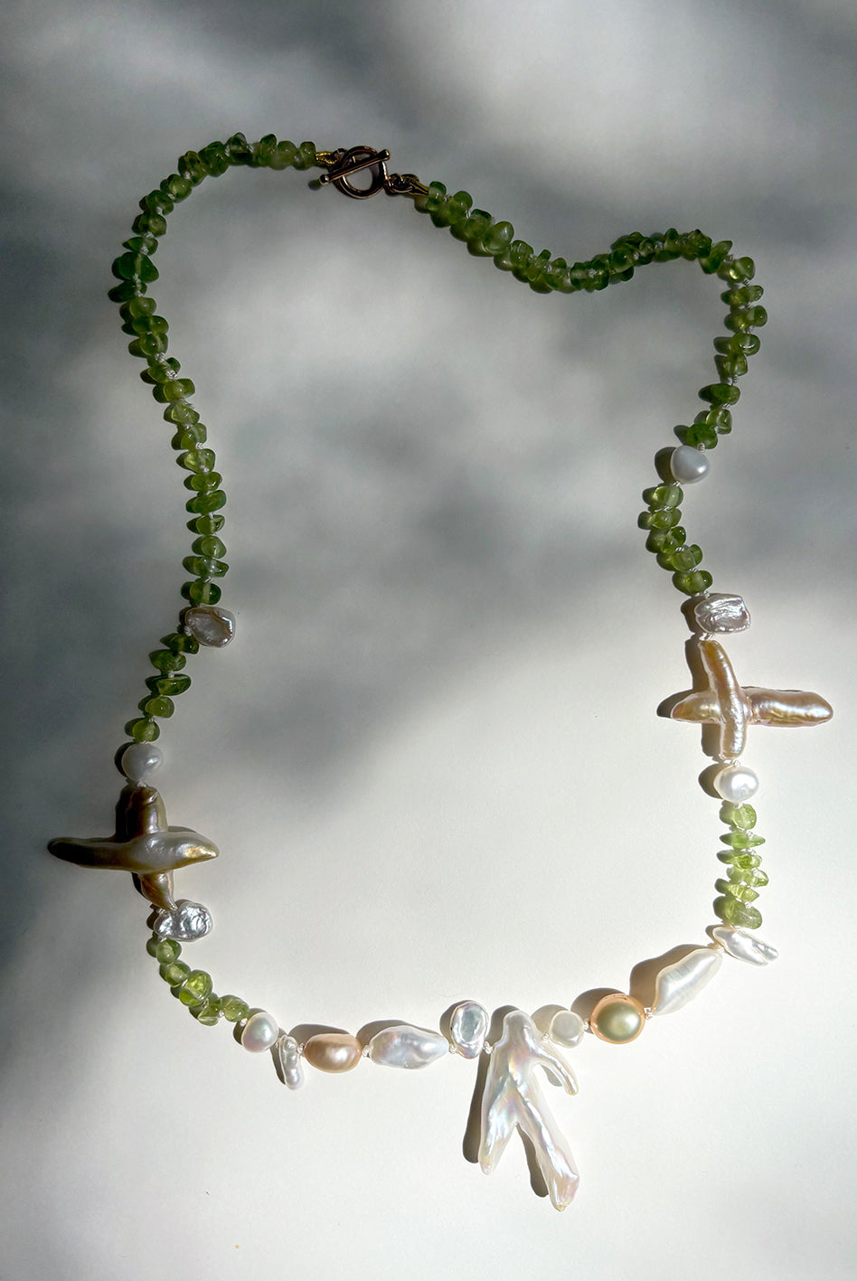 Baroque Pearl Peridot Beaded Necklace — Vernal Study No. 3 | M.M. Artifacts