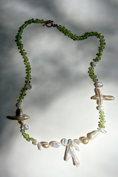 Baroque Pearl Peridot Beaded Necklace — Vernal Study No. 3 | M.M. Artifacts