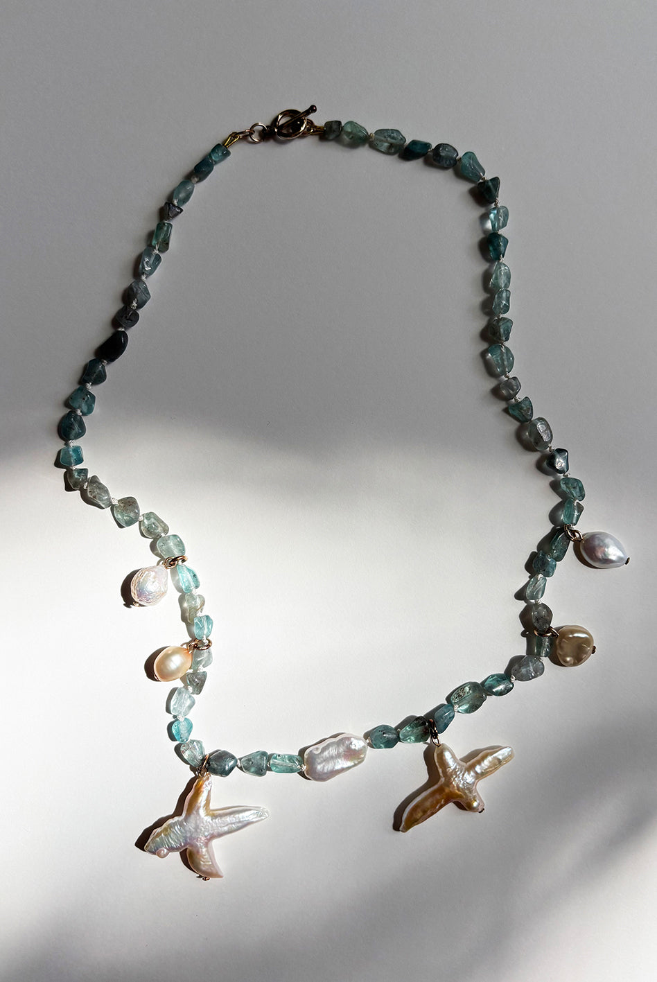 Blue Apatite Freshwater Pearl Beaded Necklace — Study in Apatite and Suspended Pearl No. 4 | M.M. Artifacts