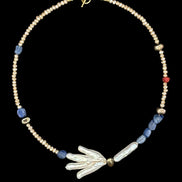 Blue Kyanite Freshwater Pearl Beaded Necklace — Fragment: Votive Hand, Sea and Stone No. 5 | M.M. Artifacts