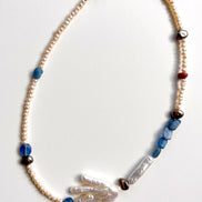 Blue Kyanite Freshwater Pearl Beaded Necklace — Fragment: Votive Hand, Sea and Stone No. 5 | M.M. Artifacts