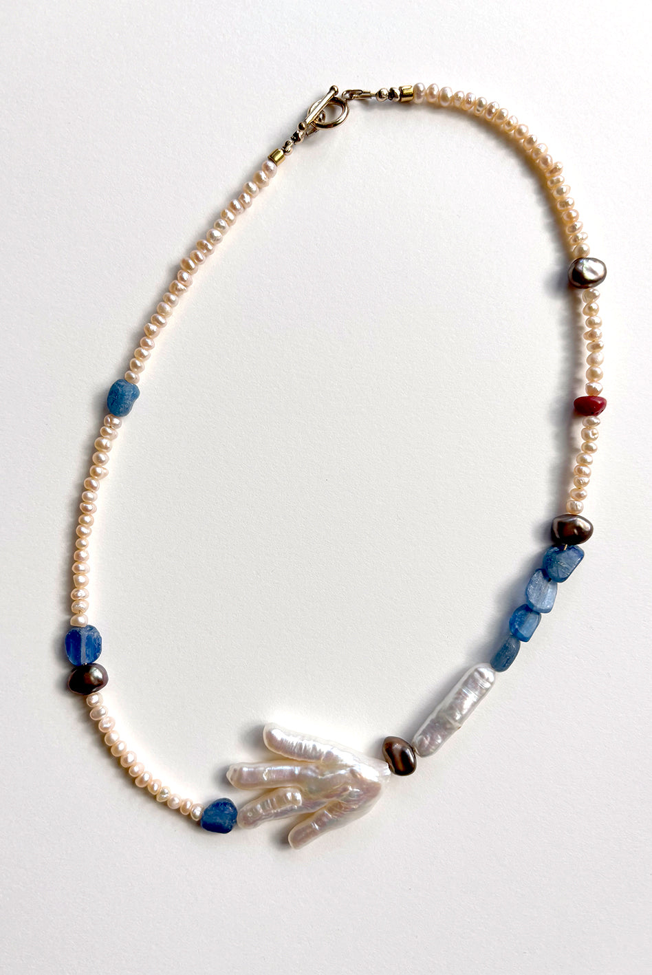 Blue Kyanite Freshwater Pearl Beaded Necklace — Fragment: Votive Hand, Sea and Stone No. 5 | M.M. Artifacts
