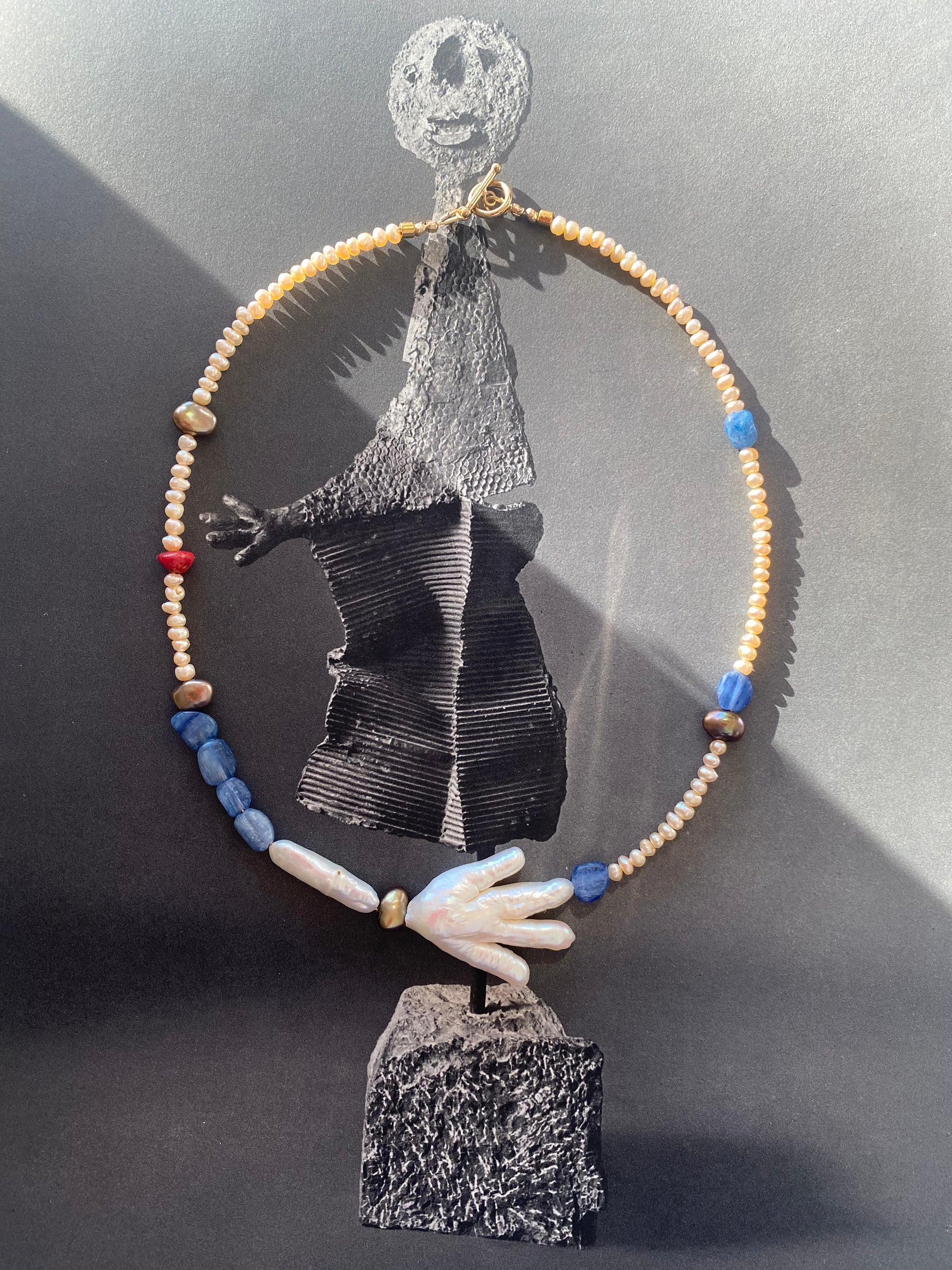 Blue Kyanite Freshwater Pearl Beaded Necklace — Fragment: Votive Hand, Sea and Stone No. 5 | M.M. Artifacts