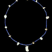 Lapis Lazuli Freshwater Pearl Beaded Charm Necklace — Blue Sequence No. 6 | M.M. Artifacts