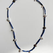 Lapis Lazuli Freshwater Pearl Beaded Charm Necklace — Blue Sequence No. 6 | M.M. Artifacts