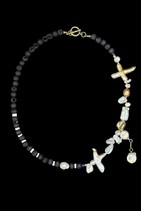 Black Lava Baroque Pearl Beaded Necklace — Study in Contrast: Fire and Sea No. 9 | M.M. Artifacts