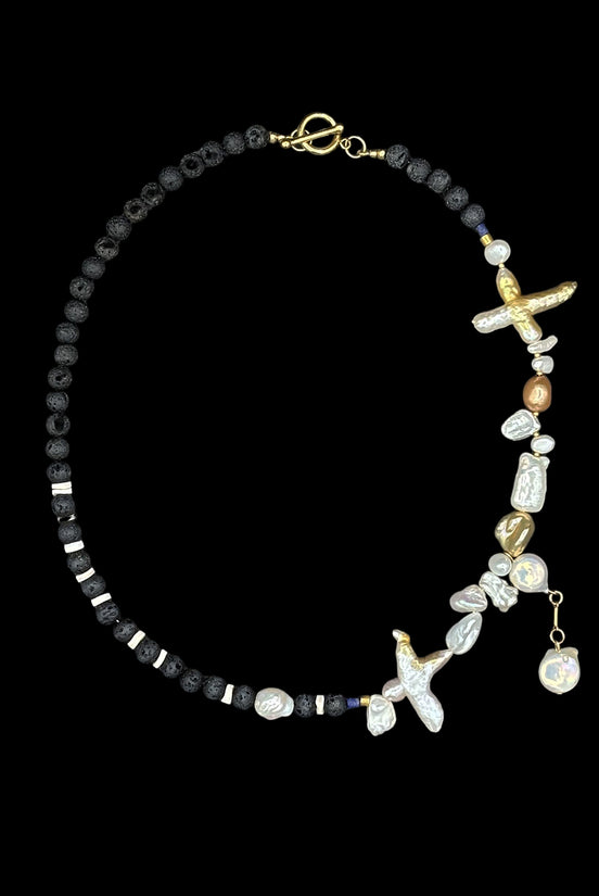 Black Lava Baroque Pearl Beaded Necklace — Study in Contrast: Fire and Sea No. 9 | M.M. Artifacts