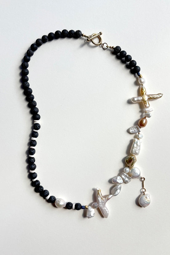 Black Lava Baroque Pearl Beaded Necklace — Study in Contrast: Fire and Sea No. 9 | M.M. Artifacts